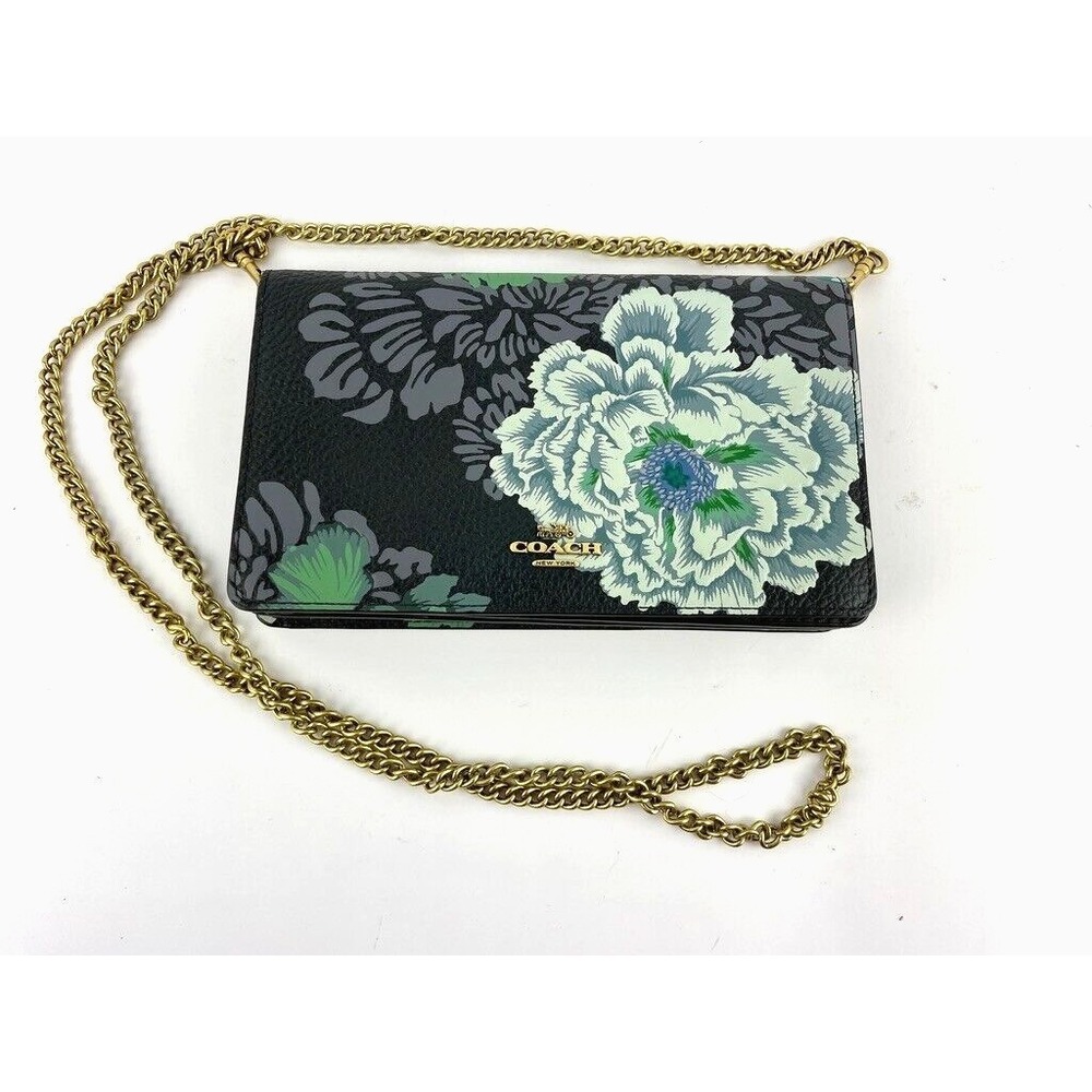 Coach New York x Kaffe Fassett Callie Leather Foldover Clutch Chain Strap EUC